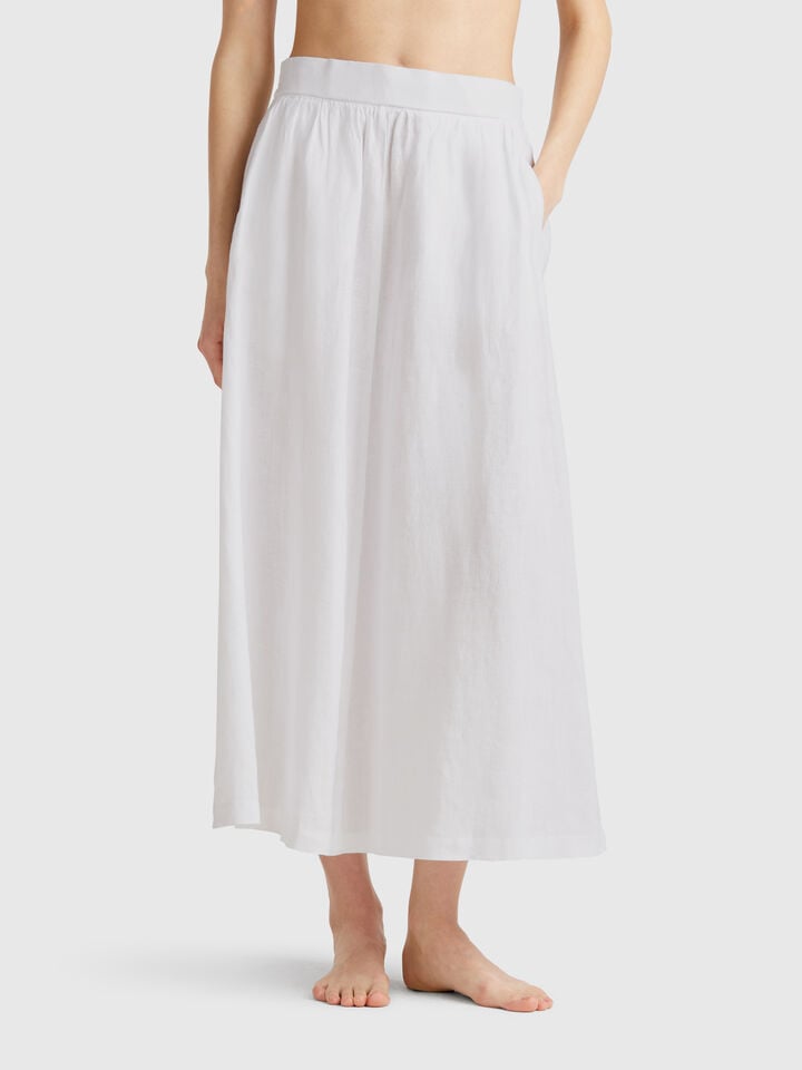 benetton Long skirt in pure linen White