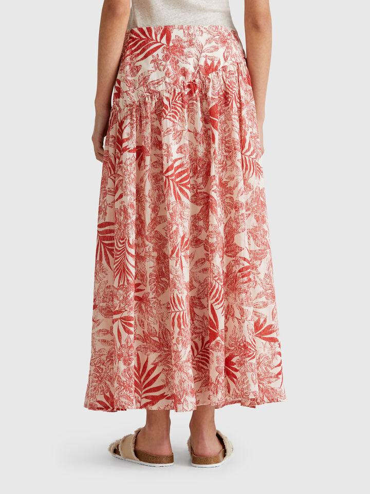 Benetton Long Skirt With Tropical Print Strawberry