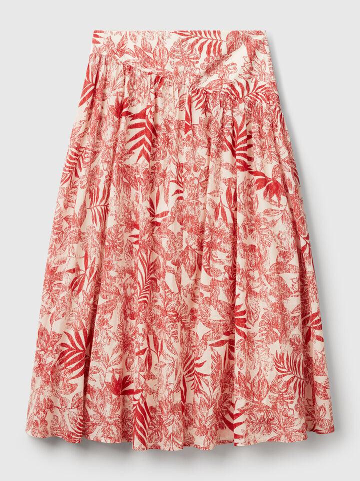 Benetton Long Skirt With Tropical Print Strawberry