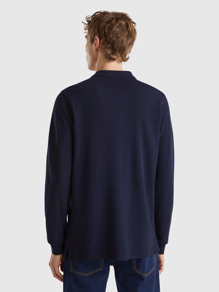 Benetton Long Sleeve Cotton Polo Dark Blue