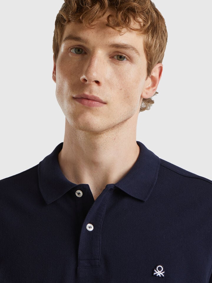 Benetton Long Sleeve Cotton Polo Dark Blue
