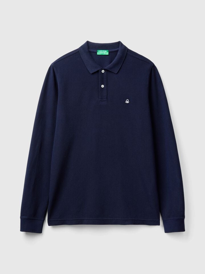 Benetton Long Sleeve Cotton Polo Dark Blue