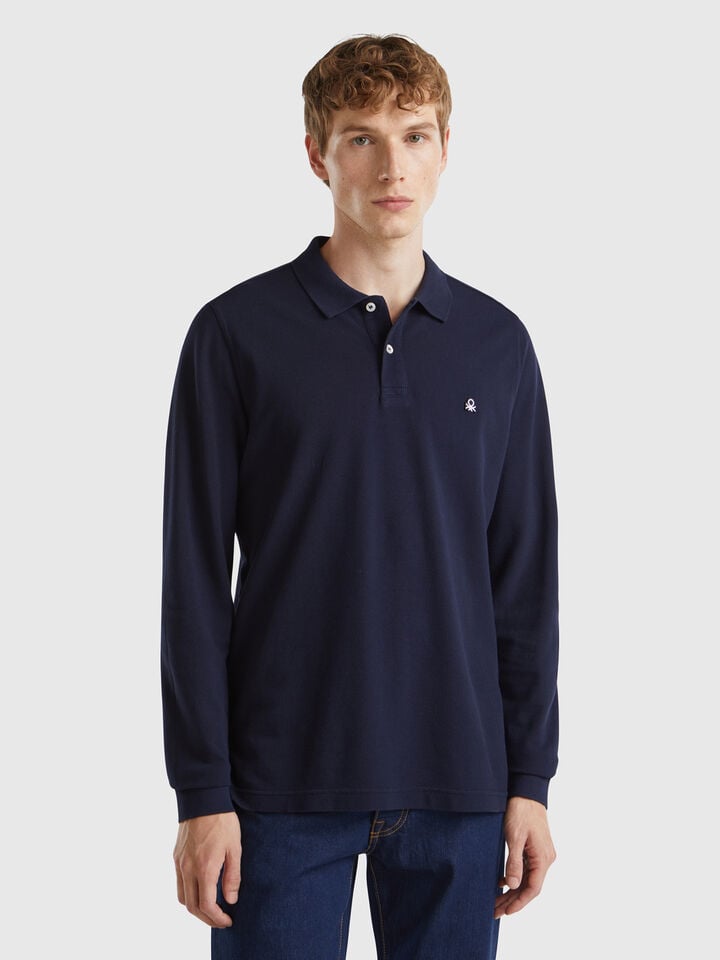 benetton Long sleeve cotton polo Dark Blue