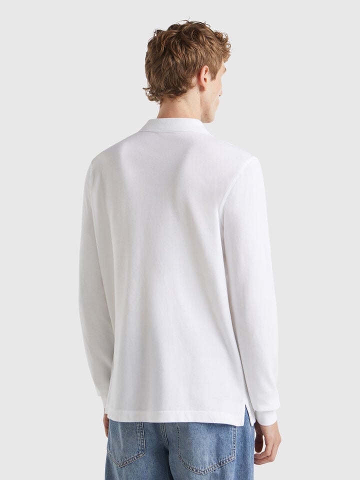 Benetton Long Sleeve Cotton Polo White