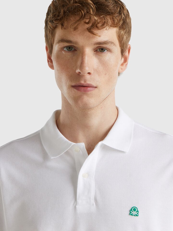 Benetton Long Sleeve Cotton Polo White