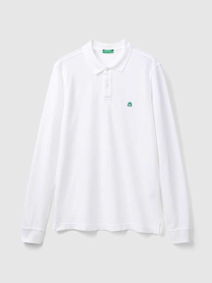 Benetton Long Sleeve Cotton Polo White