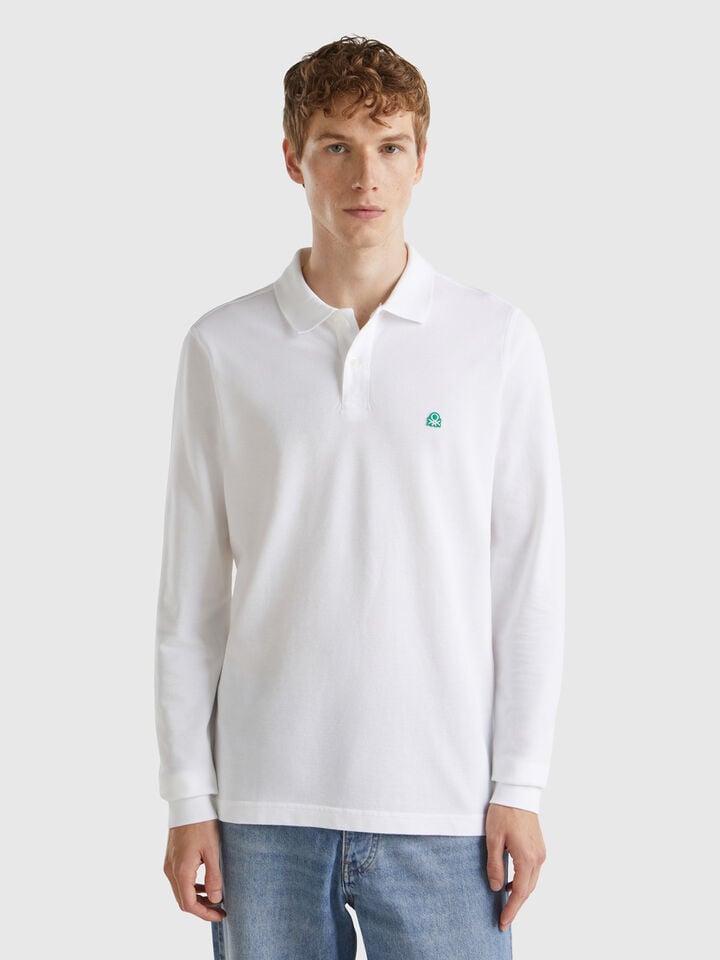 benetton Long sleeve cotton polo White