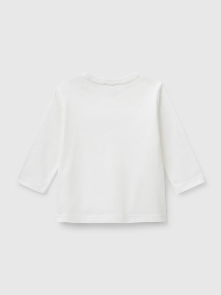 Benetton Long Sleeve Cotton T-shirt Creamy White