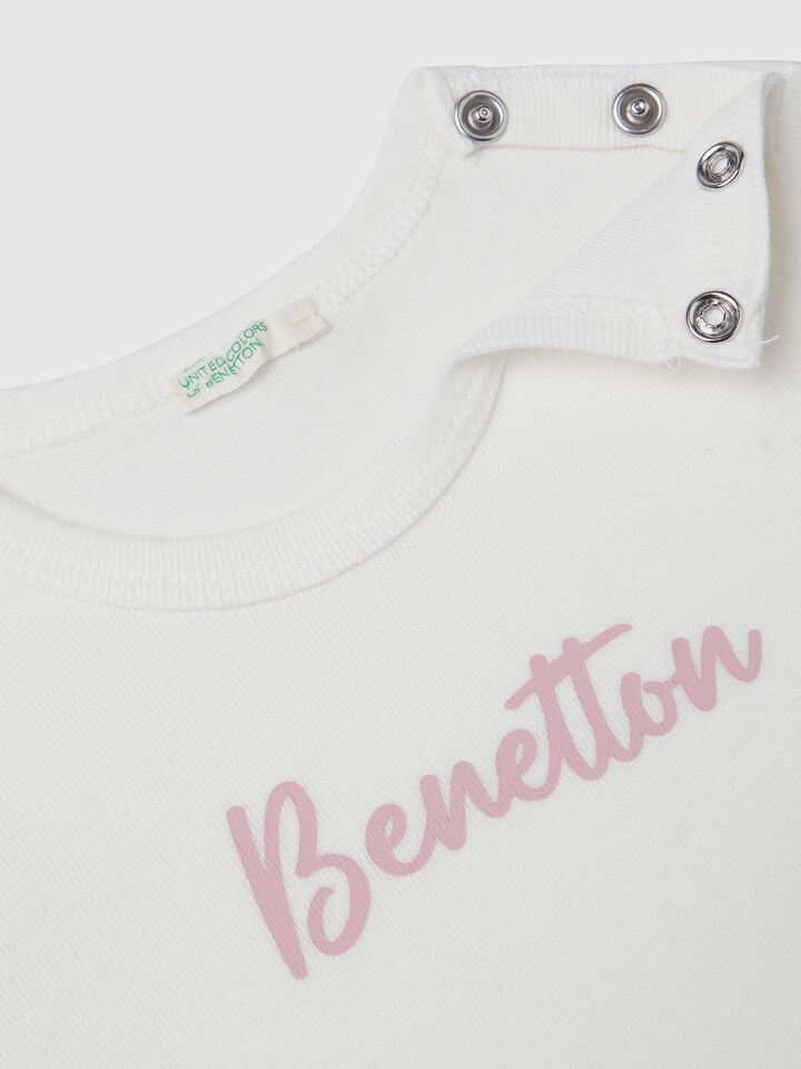Benetton Long Sleeve Cotton T-shirt Creamy White