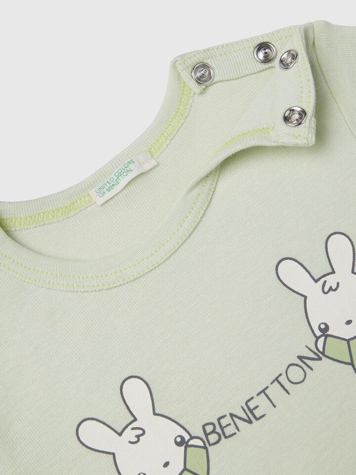 Benetton Long Sleeve Cotton T-shirt Light Green