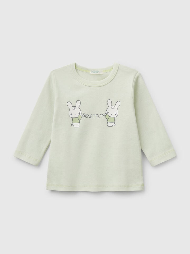 Benetton Long Sleeve Cotton T-shirt Light Green