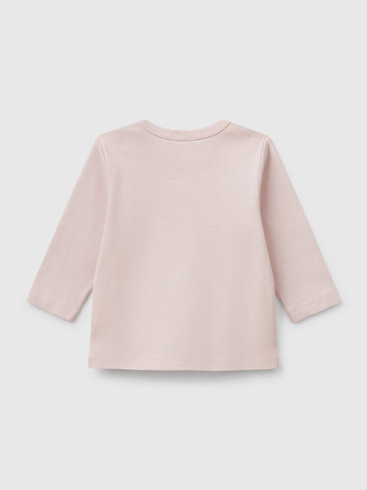 Benetton Long Sleeve Cotton T-shirt Soft Pink
