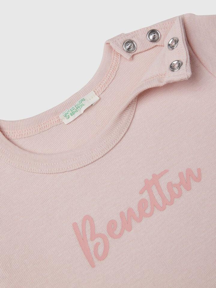 Benetton Long Sleeve Cotton T-shirt Soft Pink