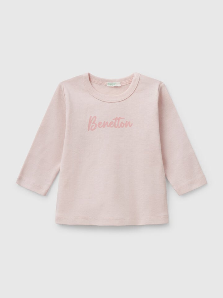 benetton Long sleeve cotton t-shirt Soft Pink