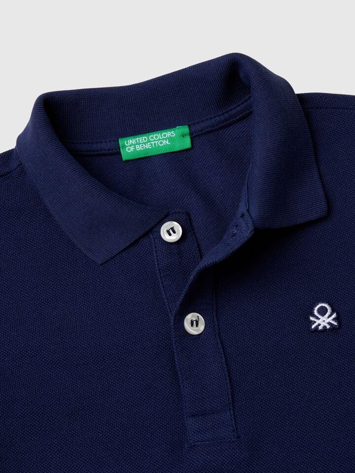 Benetton Long Sleeve Polo In Cotton Dark Blue