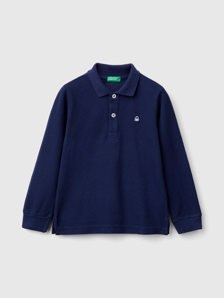 benetton Long sleeve polo in cotton Dark Blue
