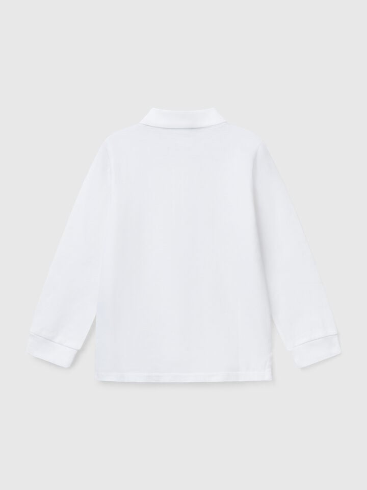 Benetton Long Sleeve Polo In Cotton White