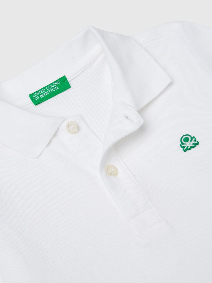 Benetton Long Sleeve Polo In Cotton White
