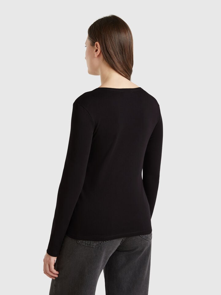 Benetton Long Sleeve Pure Cotton T-shirt Black