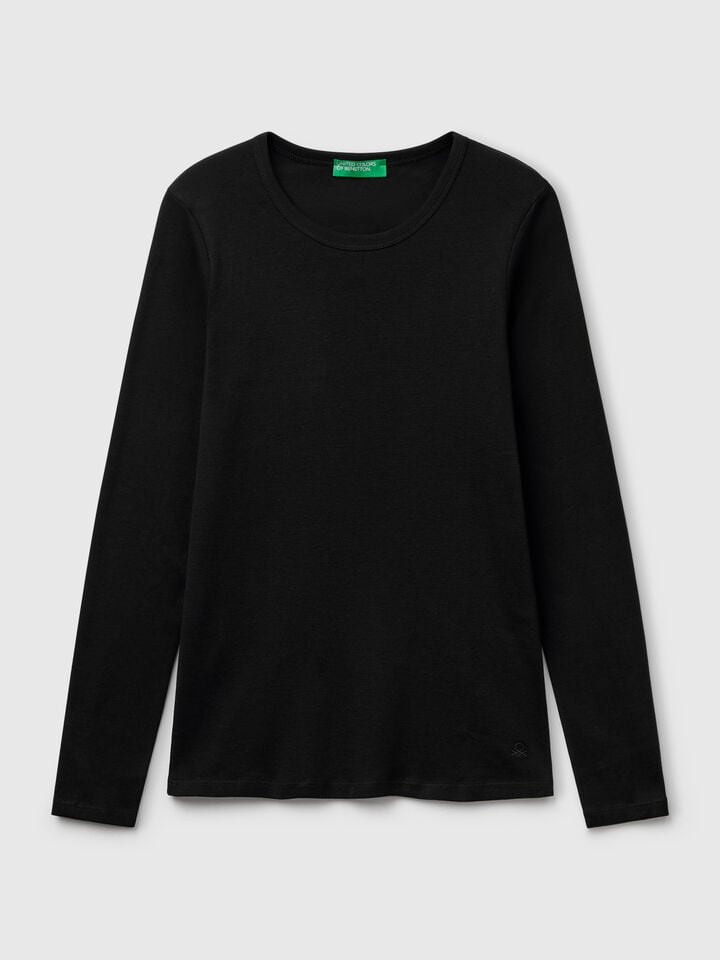 Benetton Long Sleeve Pure Cotton T-shirt Black