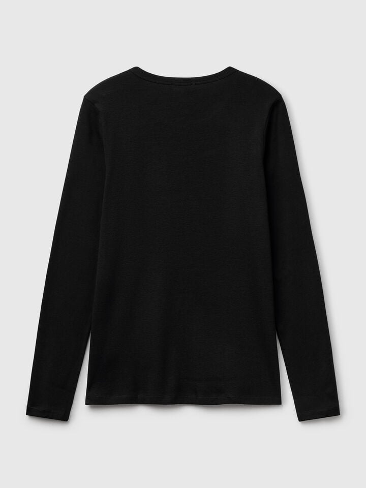Benetton Long Sleeve Pure Cotton T-shirt Black