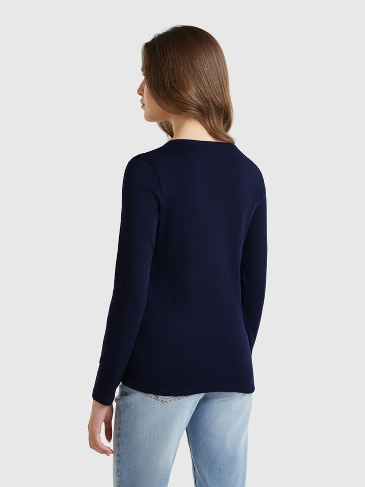 Benetton Long Sleeve Pure Cotton T-shirt Dark Blue