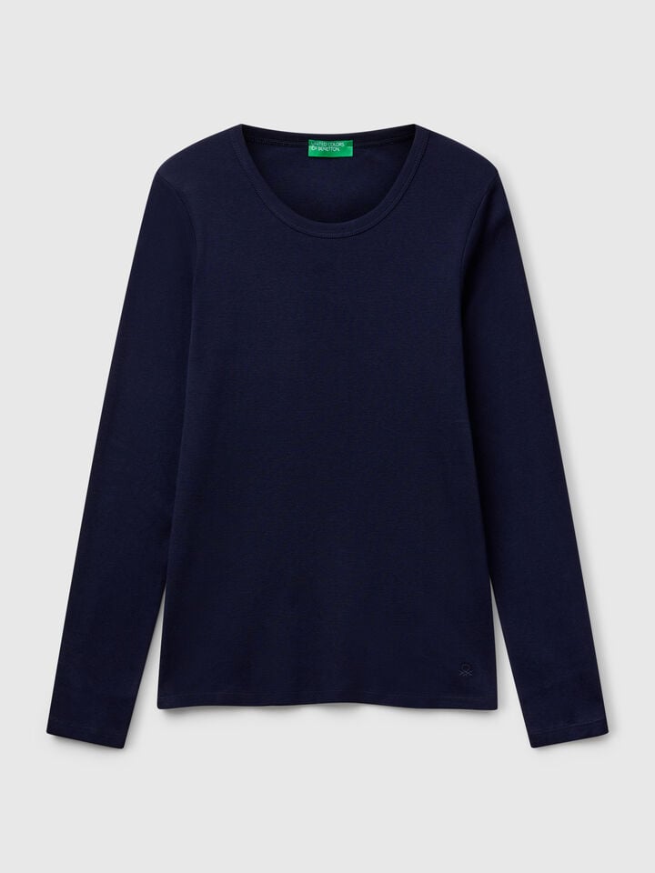 Benetton Long Sleeve Pure Cotton T-shirt Dark Blue