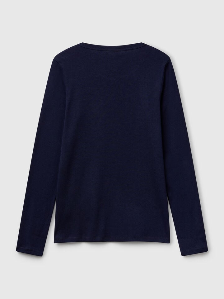 Benetton Long Sleeve Pure Cotton T-shirt Dark Blue
