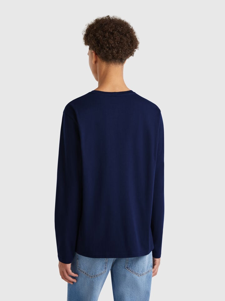 Benetton Long Sleeve Pure Cotton T-shirt Dark Blue