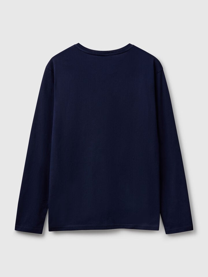 Benetton Long Sleeve Pure Cotton T-shirt Dark Blue