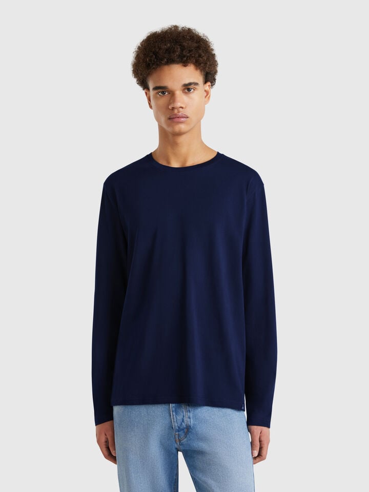benetton Long sleeve pure cotton t-shirt Dark Blue