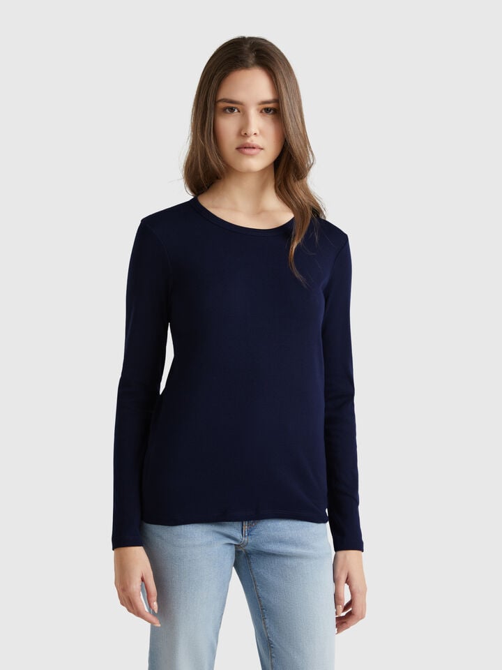 benetton Long sleeve pure cotton t-shirt Dark Blue