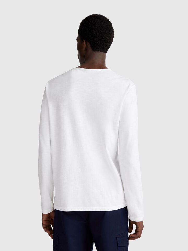 Benetton Long Sleeve T-shirt In 100% Cotton White