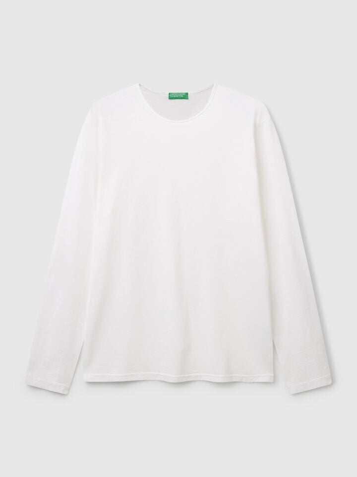 Benetton Long Sleeve T-shirt In 100% Cotton White