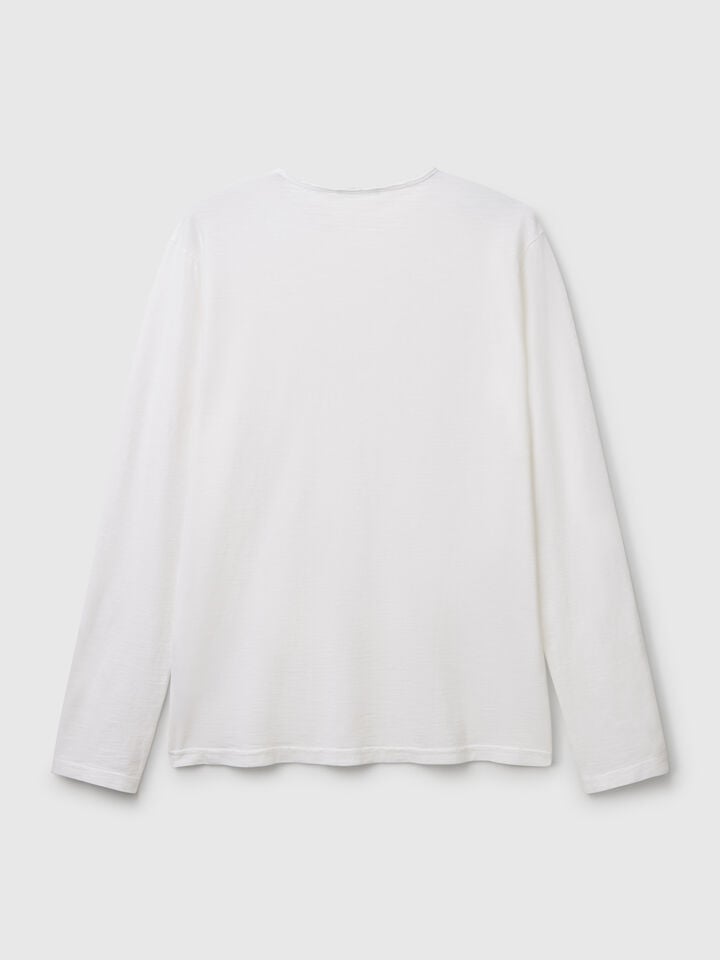 Benetton Long Sleeve T-shirt In 100% Cotton White