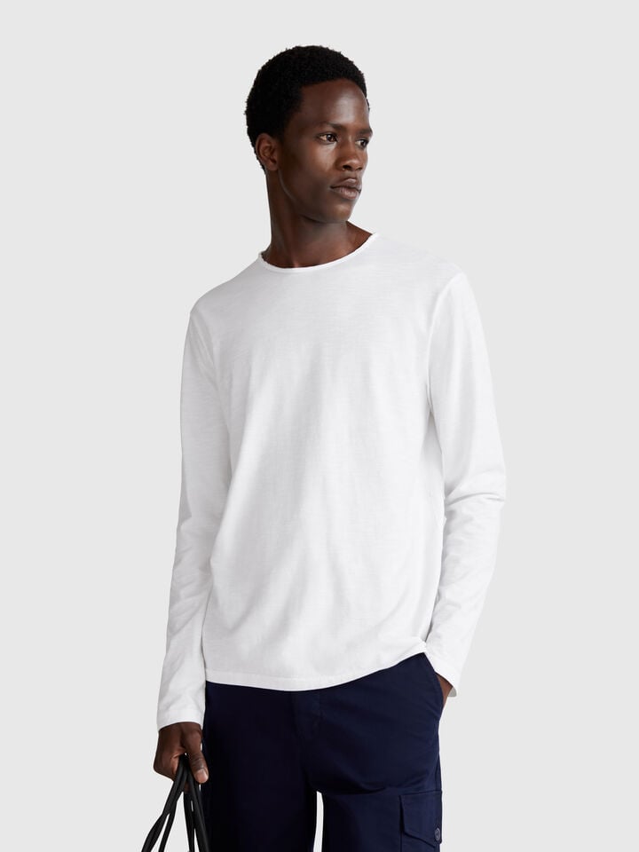 benetton Long sleeve t-shirt in 100% cotton White