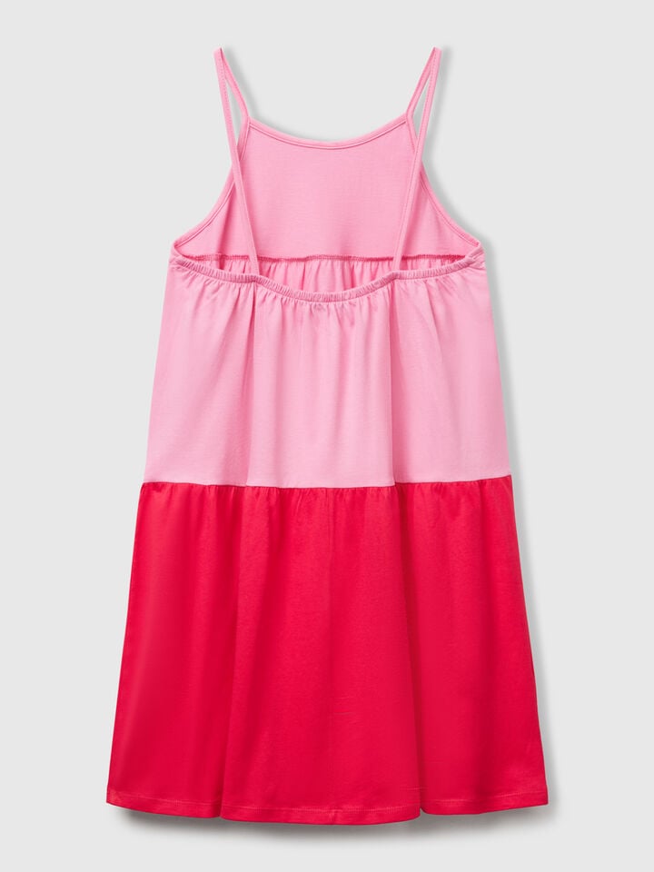 Benetton Loose Dress With Flounce Pink