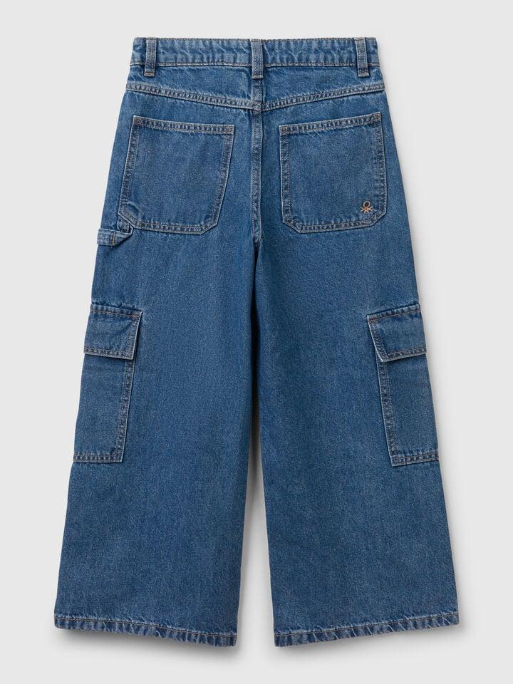 Benetton Loose Fit Cargo Jeans Blue