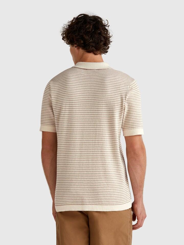Benetton Melange Polo In Pure Cotton Beige