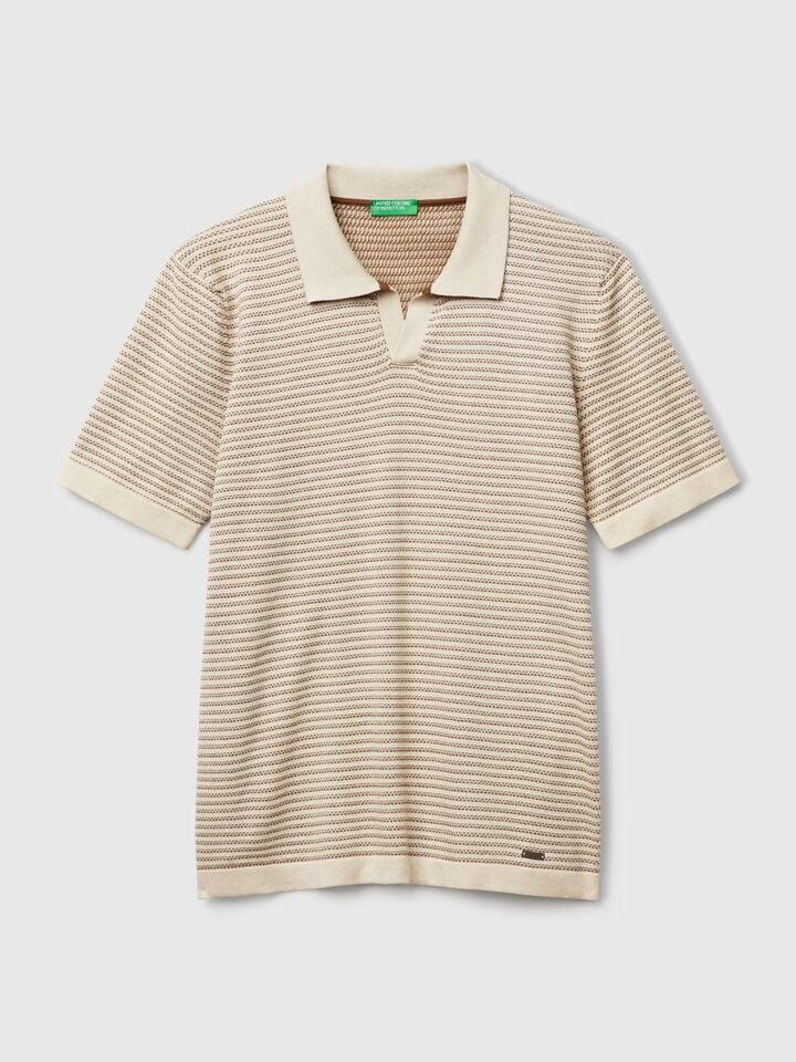 Benetton Melange Polo In Pure Cotton Beige