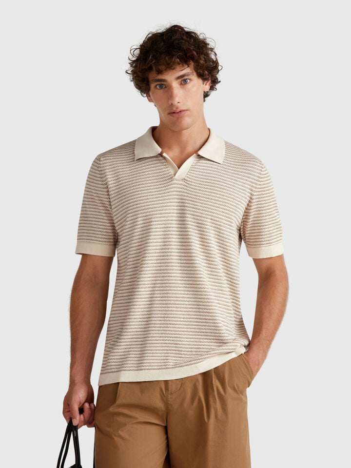 benetton Melange polo in pure cotton Beige