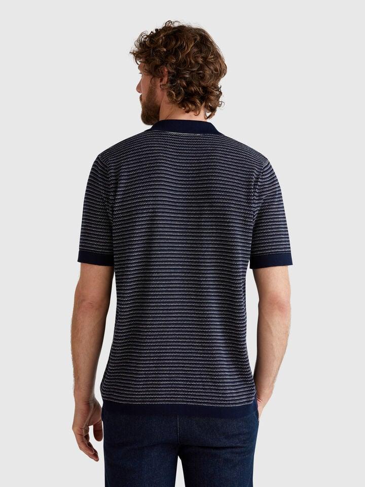 Benetton Melange Polo In Pure Cotton Dark Blue