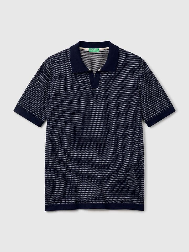 Benetton Melange Polo In Pure Cotton Dark Blue