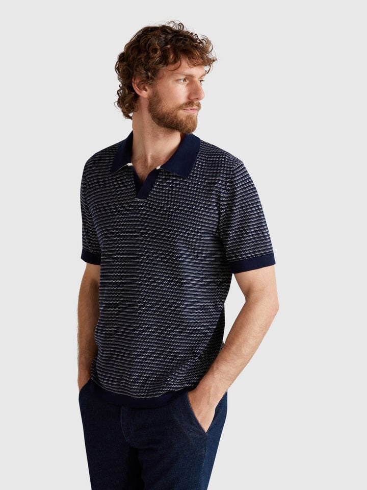 benetton Melange polo in pure cotton Dark Blue