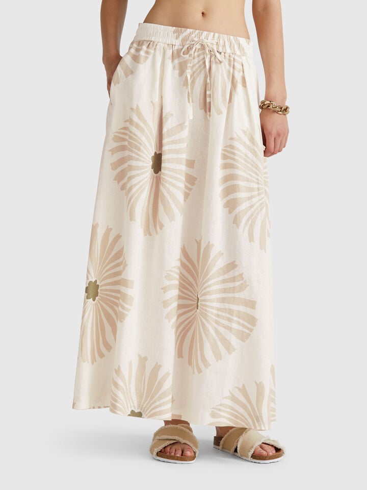 benetton Midi skirt with floral print Creamy White