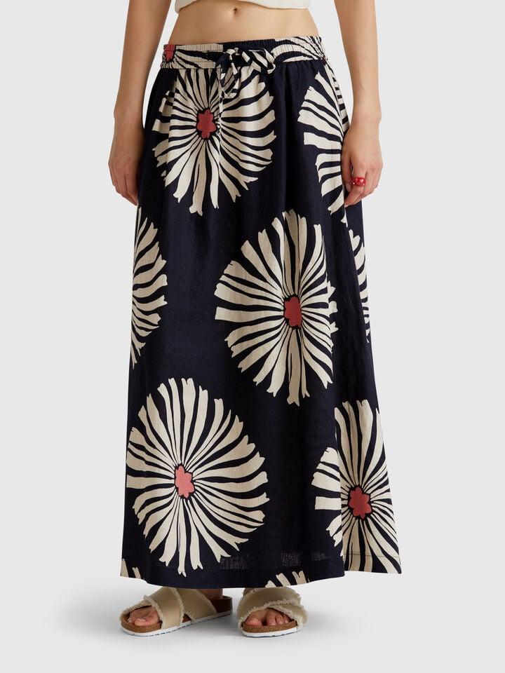 benetton Midi skirt with floral print Dark Blue