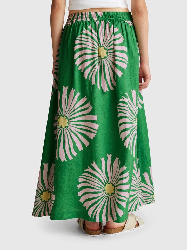 Benetton Midi Skirt With Floral Print Green