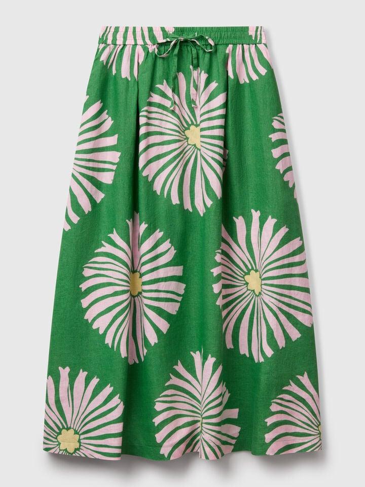 Benetton Midi Skirt With Floral Print Green
