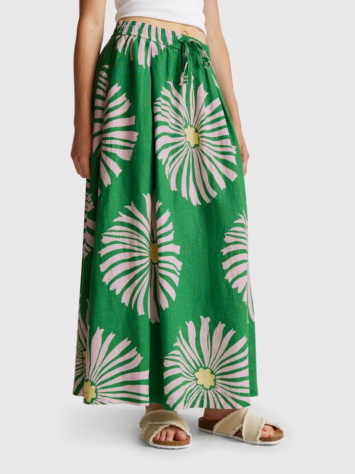 benetton Midi skirt with floral print Green