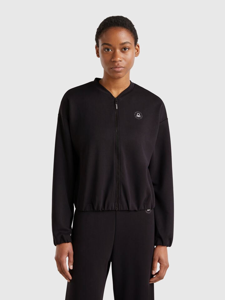 benetton MODAL zip-up sweatshirt Black